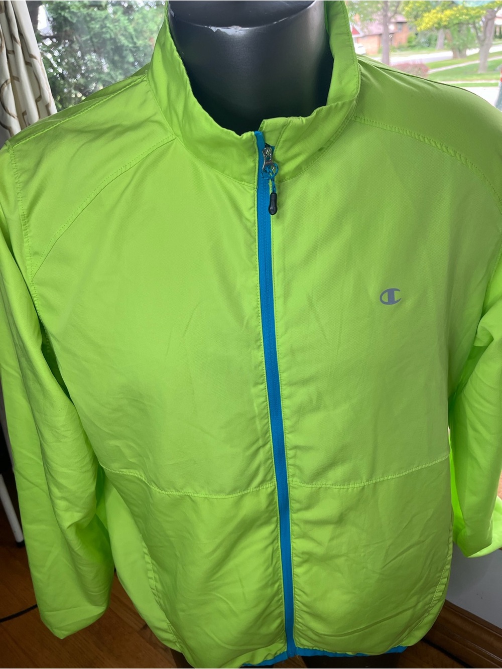 Champion Elite Full Zip Windbreaker Jacket Size XL Neon Green Blue. Neon green a